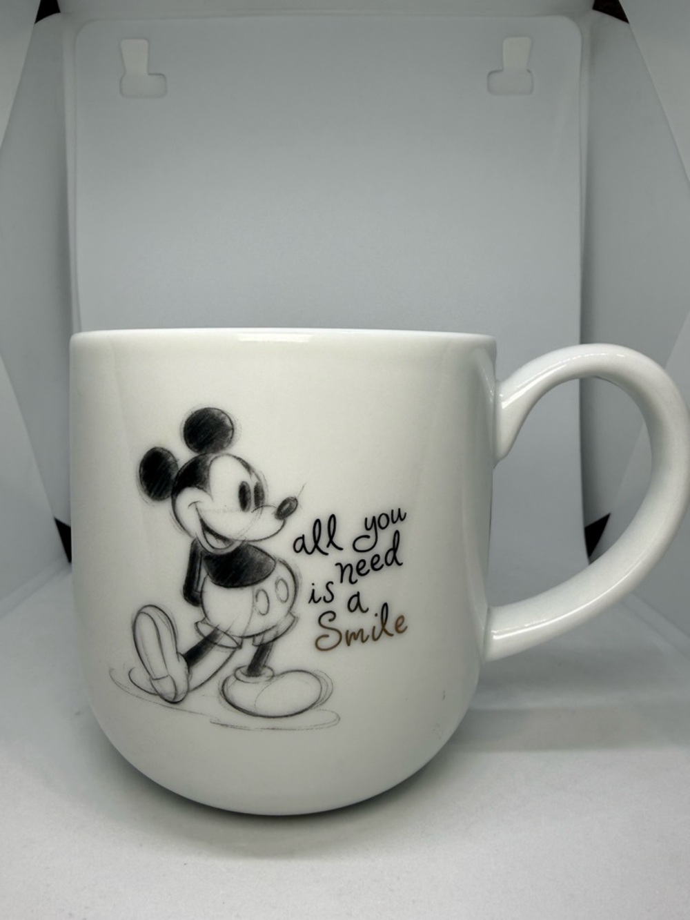 Disney Williams Sonoma Mickey Mouse All You Need Is A Smile Mug Cup NEW Sketch
